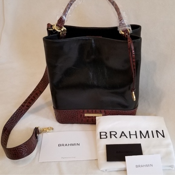 Brahmin Amelia Bucket Bag in Black Quincy and Pecan Whitney NWT - Picture 2 of 7